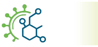 Virentis Bio mark: a virus structure bridged with molecular bond geometry
